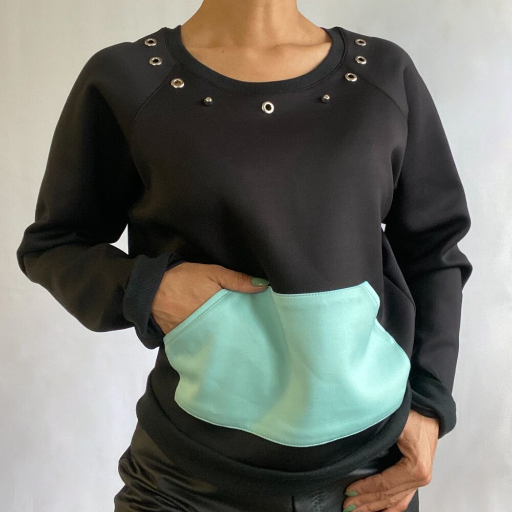 Black Neoprene Crew Neck Sweatshirt